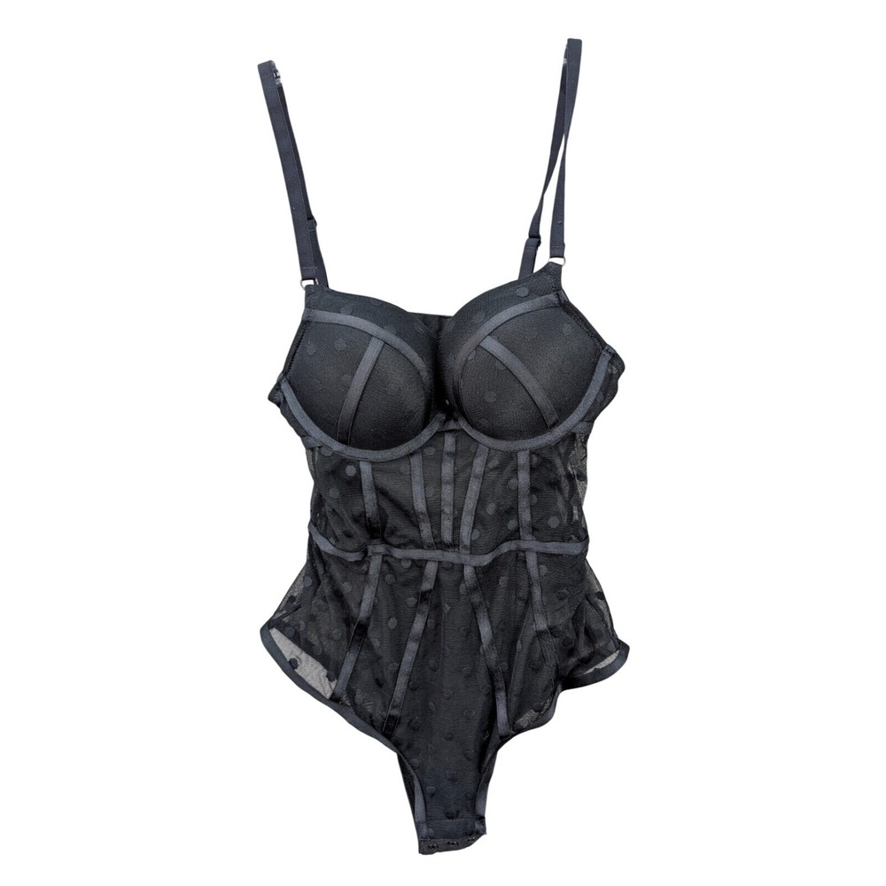 Secret Possessions Bodysuit Size 32B Black Mesh Sheer Lingerie Sweetheart Goth